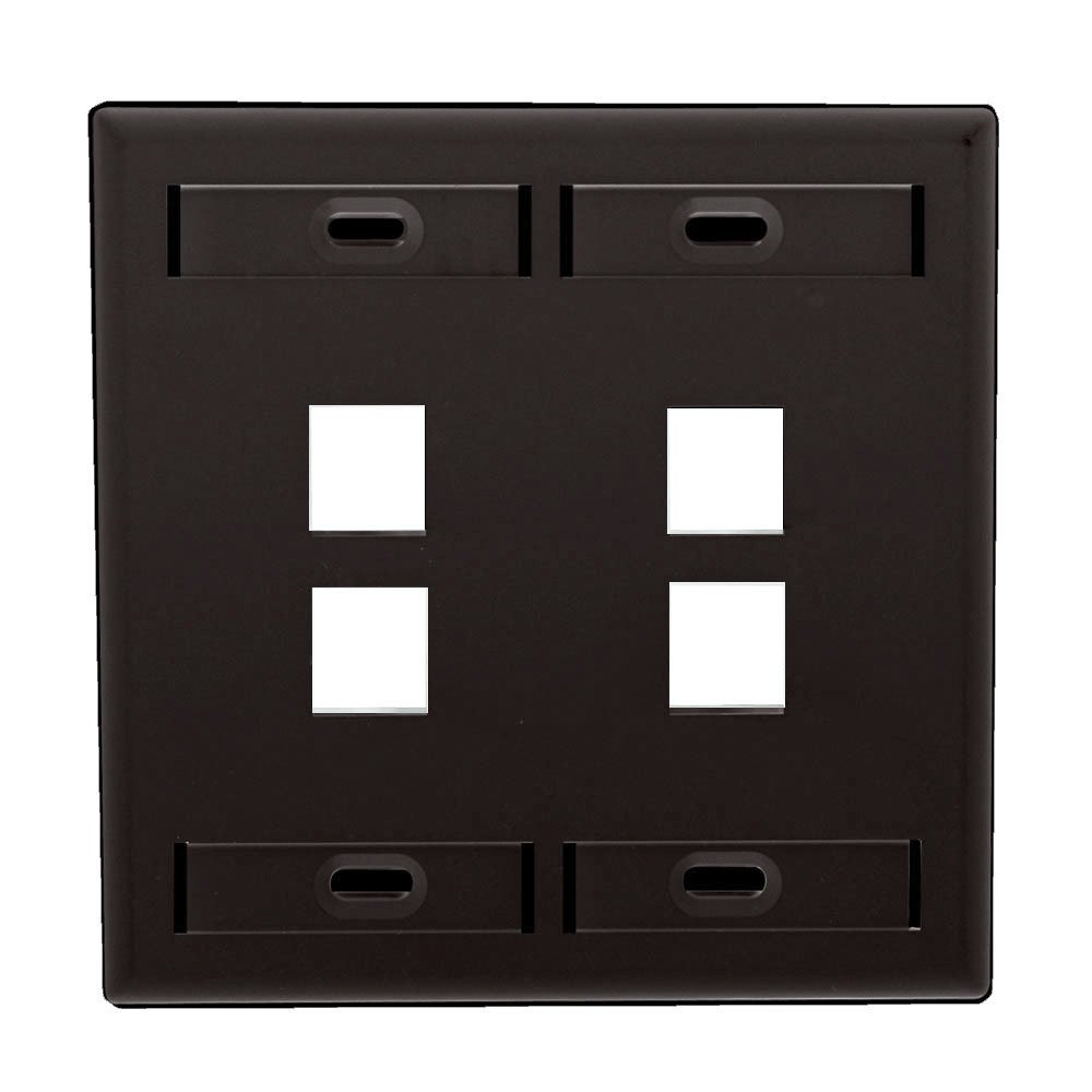 Leviton 4-Port Dual Gang QuickPort Wallplate with ID Windows, 42080-4EP, Black