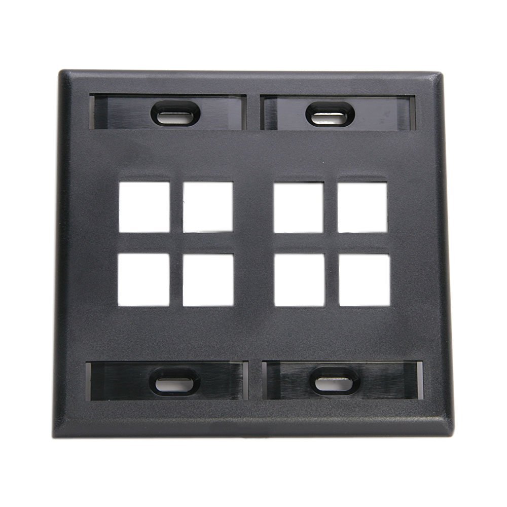 Leviton 8-Port Dual Gang QuickPort Wallplate with ID Windows, 42080-8EP, Black