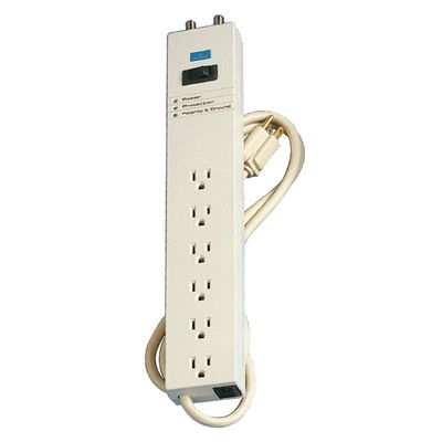 Leviton 5300-PSC 120 Volt, 15 Amp, Surge Protected, 6-Outlet Strip with Switch and CATV, Data Sensitive, 6-Ft, Beige