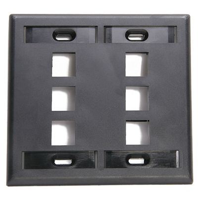 Leviton 6-Port Dual Gang QuickPort Wallplate with ID Windows, 42080-6EP, Black