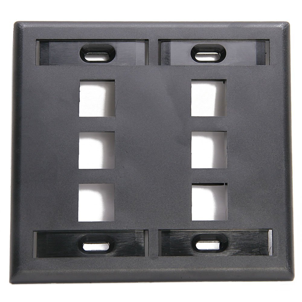 Leviton 6-Port Dual Gang QuickPort Wallplate with ID Windows, 42080-6EP, Black