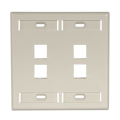 Leviton 4-Port Dual Gang QuickPort Wallplate with ID Windows, 42080-4IP, Ivory