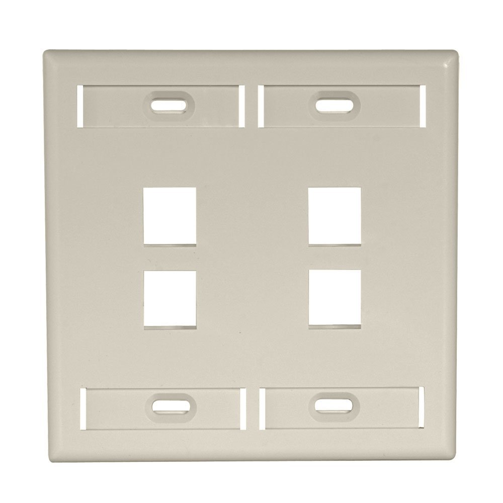 Leviton 4-Port Dual Gang QuickPort Wallplate with ID Windows, 42080-4IP, Ivory