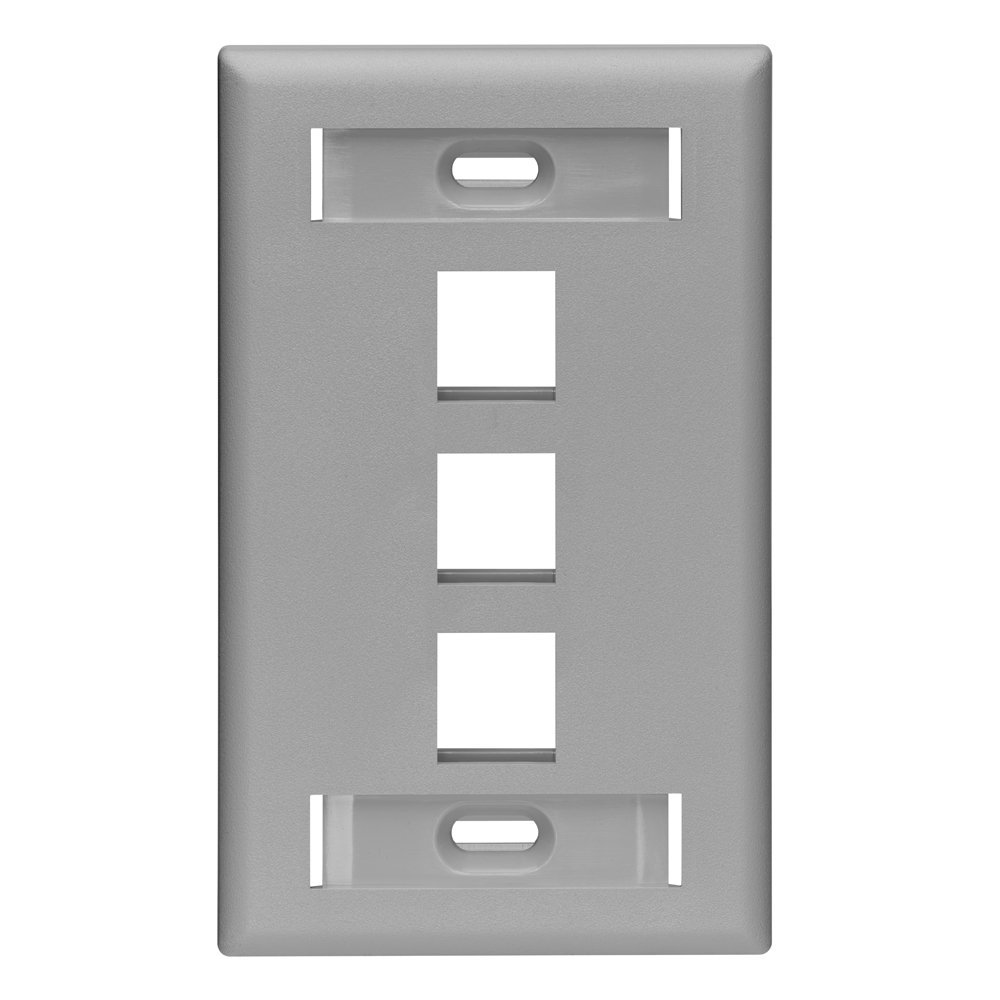 Leviton QuickPort Wallplate with ID Window, Single Gang, 3-Port, 42080-3GS, Grey