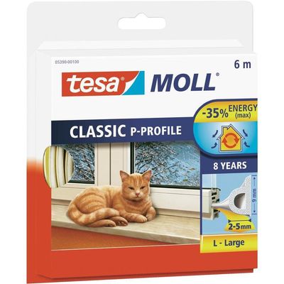 tesamoll P-Profile Seal - Self Adhesive Rubber Draught Excluder for Insulating Gaps in Windows and Doors - Brown - 6 m x 9 mm, 05390-00101-00