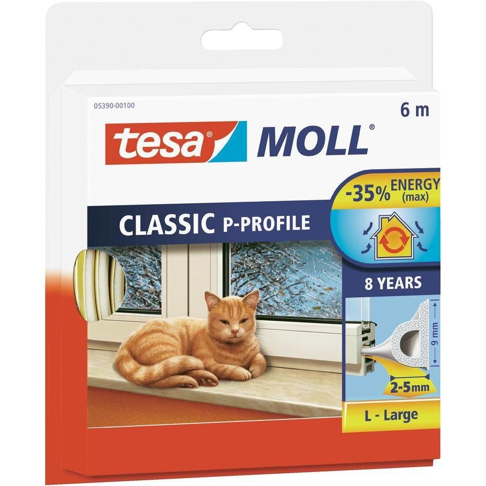 tesamoll P-Profile Seal - Self Adhesive Rubber Draught Excluder for Insulating Gaps in Windows and Doors - Brown - 6 m x 9 mm, 05390-00101-00
