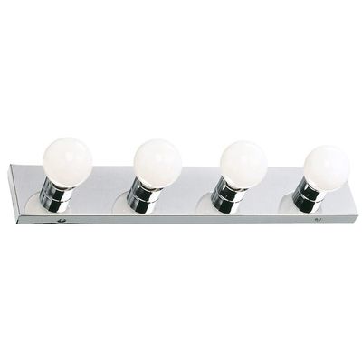 Design House Vanity Lighting, Steel Construction, 4 Vanity Lights, Dimmable, Uses four 60W Bulbs, Polished Chrome, 24.0 In. W x 4.3 In. H x 2.0 In. D, 500892
