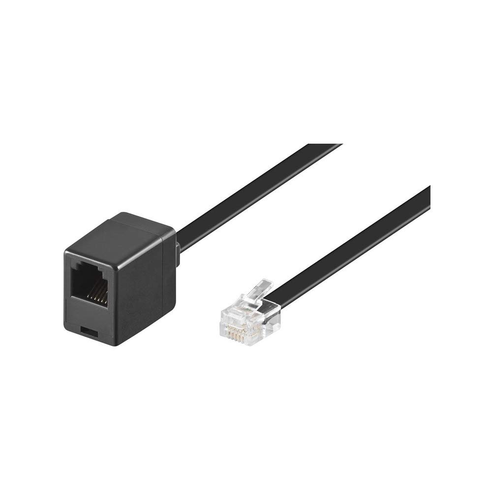 Goobay 68261 Modular Telephone Extension Cable, Black, 10m Length