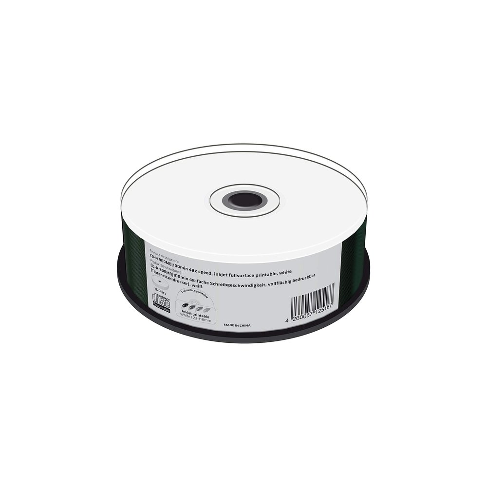 25-Pak 100-MIN 900MB 48X White Inkjet Hub Printable CD-R's by MediaRange