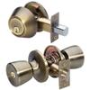 Master Lock Keyed Entry Door Lock, Single Cylinder Deadbolt with Matching Tulip Style Knob, Antique Brass, TUCO0605,Combo view 1