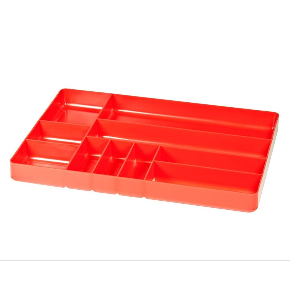 Ernst Manufacturing 10 Compartment Drawer Organizer: Heavy Duty Stackable Tray for Automotive Garage Tool Organization - Low-Profile Toolbox Storage - Nuts and Bolts, Tools, Parts, Easy to Clean - Red