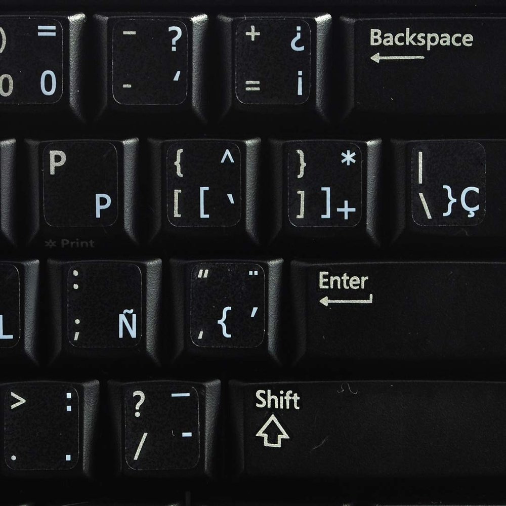 4Keyboard Spanish (Traditional) Keyboard Stickers with White Lettering ON Transparent Background