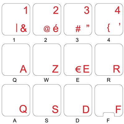 DUTCH BELGIAN KEYBOARD STICKERS WITH RED LETTERING ON TRANSPARENT BACKGROUND