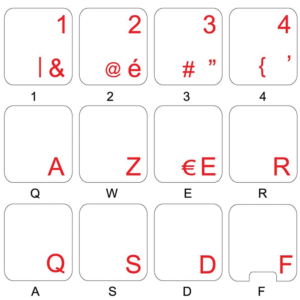 DUTCH BELGIAN KEYBOARD STICKERS WITH RED LETTERING ON TRANSPARENT BACKGROUND