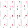 DUTCH BELGIAN KEYBOARD STICKERS WITH RED LETTERING ON TRANSPARENT BACKGROUND view 1