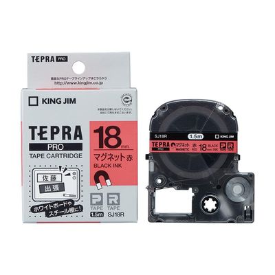 King Jim SJ18R Tepra PRO Tape Cartridge, Magnetic Tape, 0.7 inches (18 mm), Red Label/Black Character, Length 5.9 ft (1.5 m)