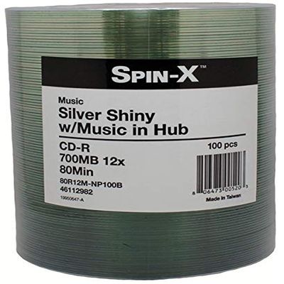 Spin-X 100 12X Digital Audio Music CD-R 80min 700MB Shiny Silver