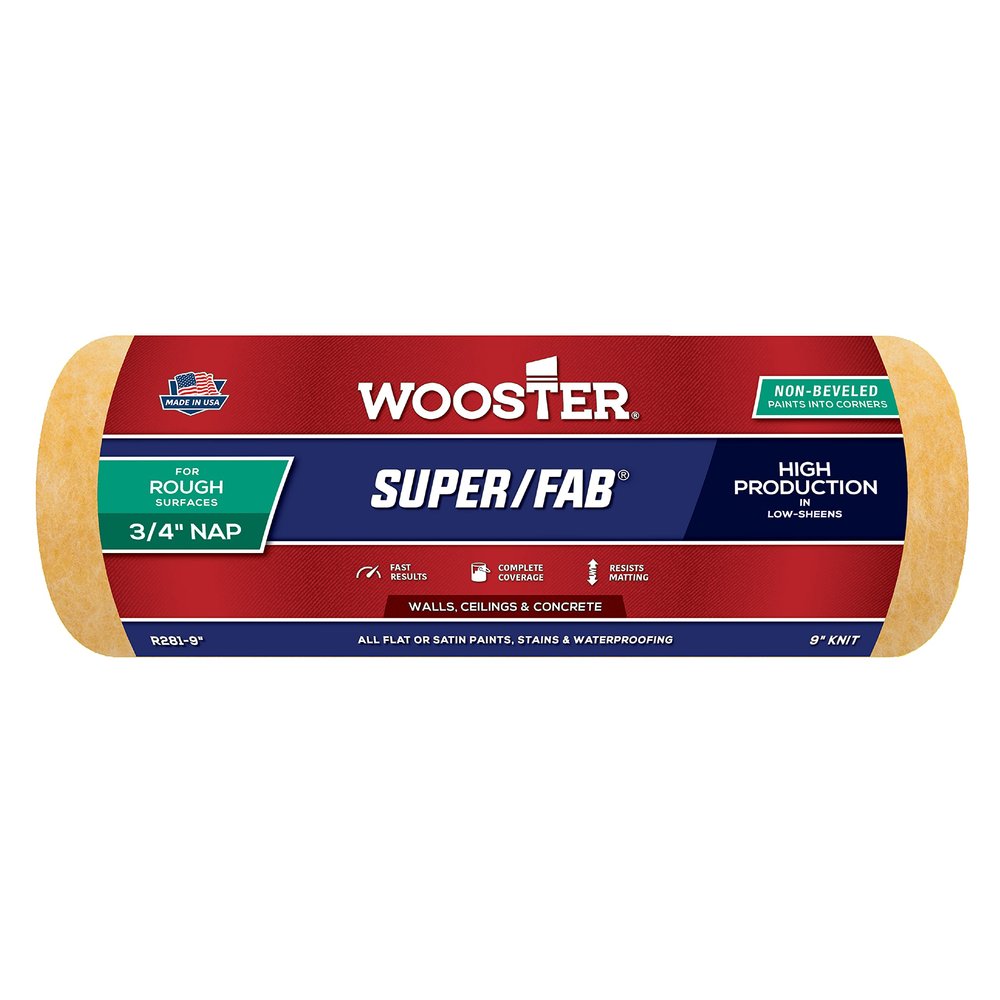 Wooster Brush R281-9 Non-Beveled Super/Fab Roller Cover, 3/4-Inch Nap, 9-Inch