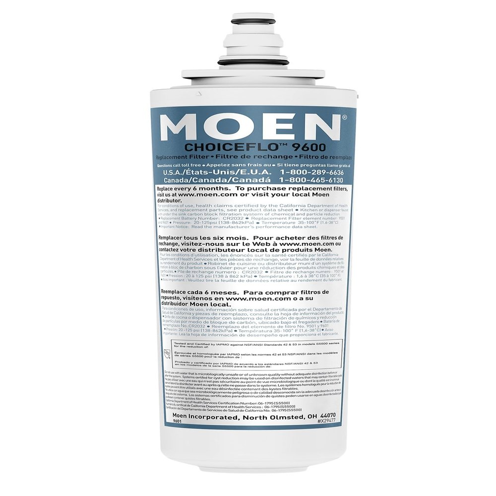 Moen 9601 ChoiceFlo Replacement Water Filter Compatible with Moen Sip Filtered Kitchen Faucets