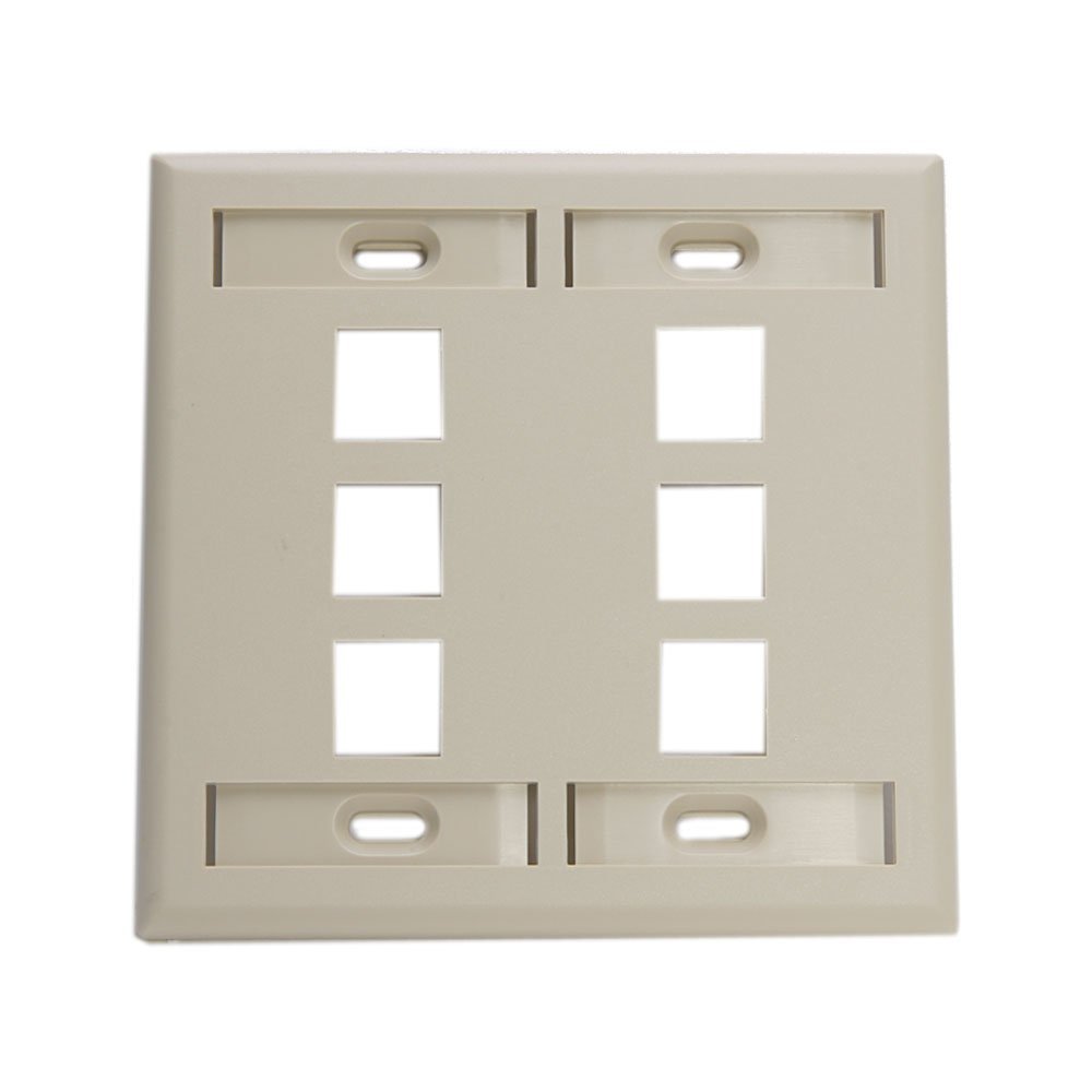 Leviton 6-Port Dual Gang QuickPort Wallplate with ID Windows, 42080-6IP, Ivory