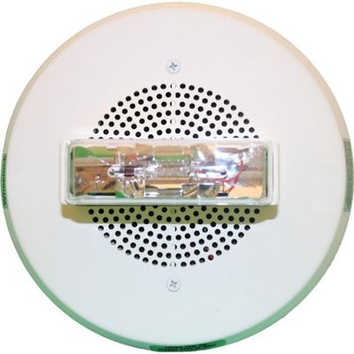 Wheelock CH90-24MCCH-FW Ceiling Mount 24 VDC Chime Strobe, White, Frequency range 300 to 8000Hz, Field Selectable Candela Settings of 15/30/75/95cd