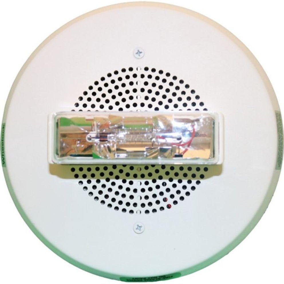 Wheelock CH90-24MCCH-FW Ceiling Mount 24 VDC Chime Strobe, White, Frequency range 300 to 8000Hz, Field Selectable Candela Settings of 15/30/75/95cd