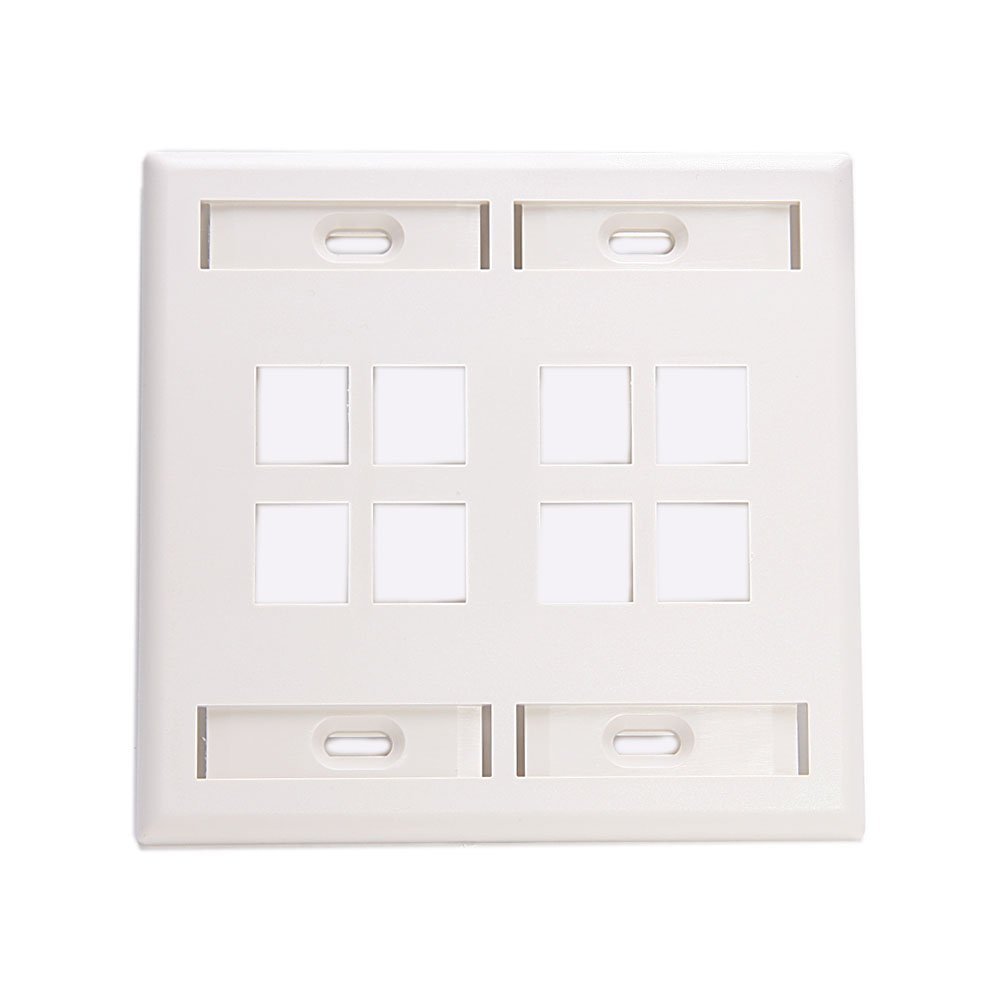 Leviton 8-Port Dual Gang QuickPort Wallplate with ID Windows, 42080-8WP, White