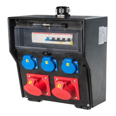 Solid Rubber Wall Distributor - Wired "Witten" Socket Combination - Compact Power Distribution for Wall Mounting, IP44, with FI Switch and CEE Sockets