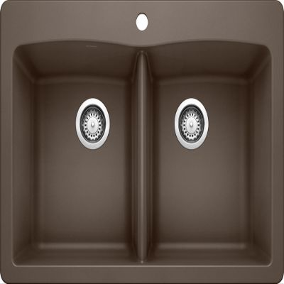 BLANCO 440218 Diamond Silgranit Double Bowl Undermount or Drop-In Kitchen Sink, 33" L X 22" W - Caf