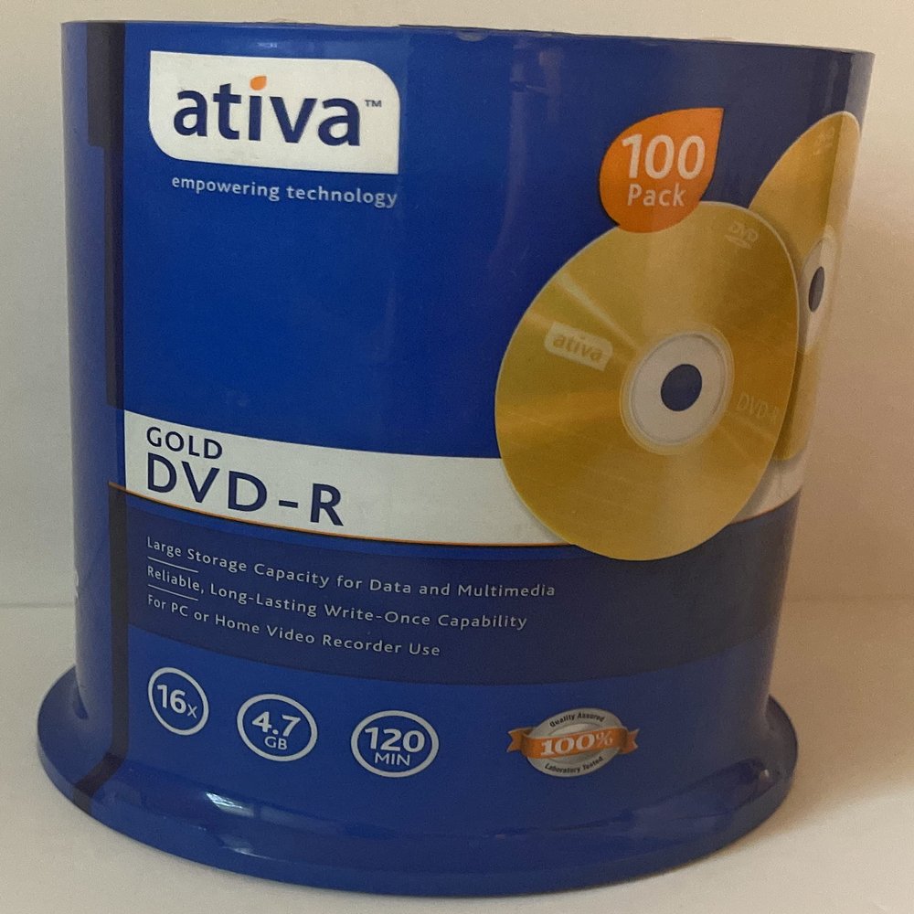 ATIVA DVD-R Recordable Media Discs on Spindle, 16X/4.7GB/120min/100 pack