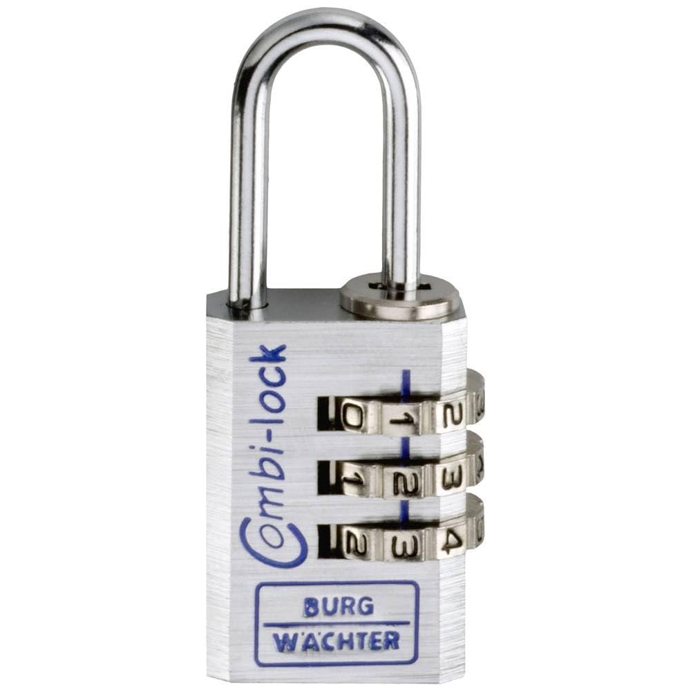 BURG-WCHTER Combination Lock, Shackle Strength 3.2 mm, 3 Digits, Combi 90 20 Chromo SB