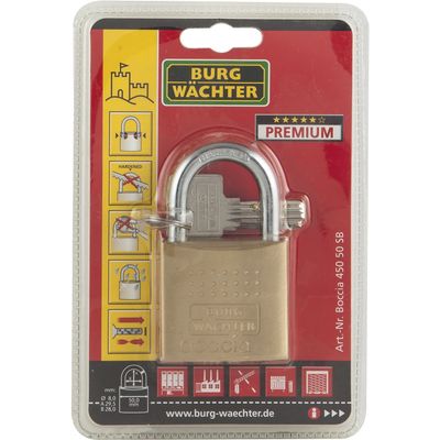 Burg Wchter Boccia 450 40 SB Padlock, 6.5 mm Shackle Thickness, Drilling and Pinch Protection, 2 Keys, 40 mm