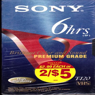 Sony 6 Hours VHS Premium Grade Video Cassette T-120