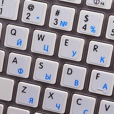 MAC ENGLISH-RUSSIAN CYRILLIC KEYBOARD STICKERS ON WHITE BACKGROUND