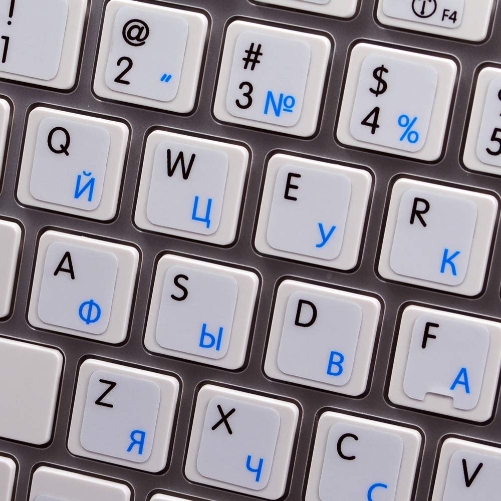 MAC ENGLISH-RUSSIAN CYRILLIC KEYBOARD STICKERS ON WHITE BACKGROUND