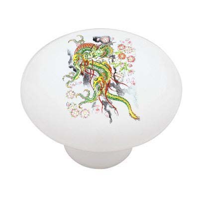 Gotham Decor Oriental Dragon and Lotus Flowers Ceramic Drawer Knob