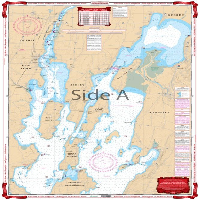 Waterproof Charts, Standard Navigation, 12 Northern Lake Champlain - Burlington to Richelieu, Easy-to-Read, Waterproof Paper, Tear Resistant, Printed on two sides, 2 charts in 1, NOAA ChartsRiver