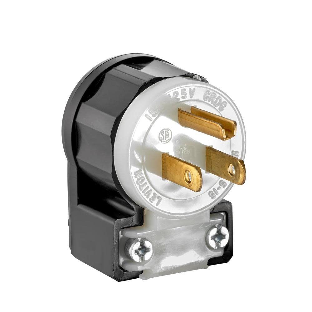 Leviton 15A 125V 2 Pole 3 Wire Black & White Straight Blade Plug