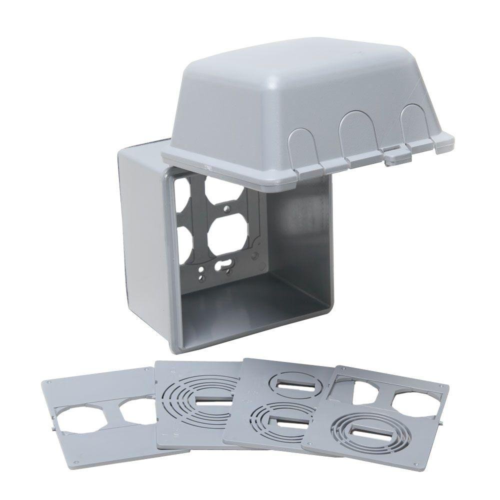 TayMac MM7440G 4.75-in. Deep Outdoor Box, UFAST 55-in-1, Rated NEMA 3R 2-Gang Weatherproof in-Use Electrical Outlet Cover for Home Improvement, Gray