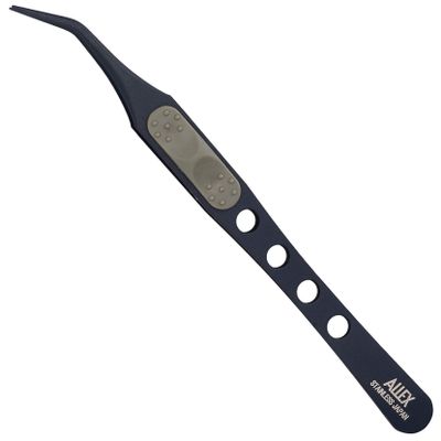 ALLEX Japanese Sticker Tweezers Precision Fine Point Tips (Curved Non-Stick Coating), Made in JAPAN, Pointy Craft Tweezers for Crafting, Hobby, Jewelry Detail Work, Japanese Stainless Steel, Black