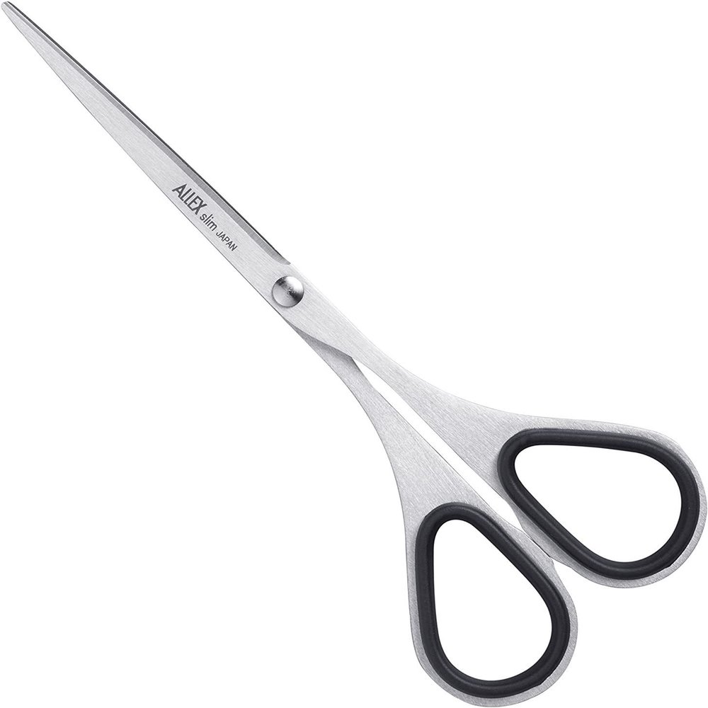 ALLEX Small Skinny Scissors for Office 5.5", All Purpose Slim & Thin Low Profile Scissors, Made in JAPAN, All Metal Sharp Japanese Stainless Steel Blade with Non-Slip Soft Ring, Black