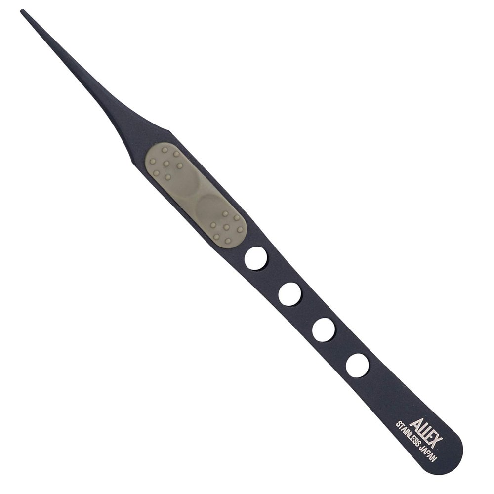ALLEX Japanese Sticker Tweezers Precision Fine Point Tips (Straight Non-Stick Coating), Made in JAPAN, Pointy Craft Tweezers for Crafting, Hobby, Jewelry Detail Work, Japanese Stainless Steel, Black