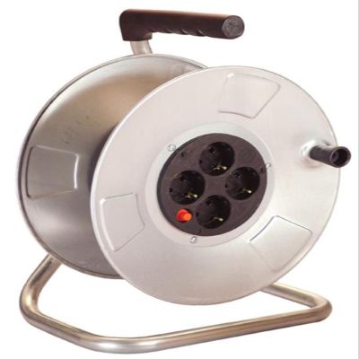 BACHMANN 396.182 Steel Plate Cable Reel Empty with 4 Plug Sockets [Continental Plug Socket]