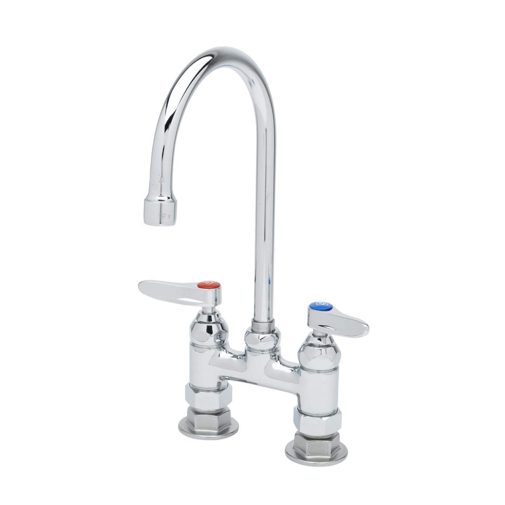 T&S Brass B-0325 Deck Mount Double Pantry Faucet with 4-Inch Centers and Swivel Gooseneck, silver