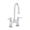 T&S Brass B-0325 Deck Mount Double Pantry Faucet with 4-Inch Centers and Swivel Gooseneck, silver view 2