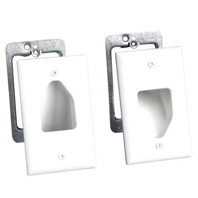 DATA COMM Electronics 50-3331-WH-KIT Flat Panel TV Cord Organizer Kit, Wall Cable Pass Through, Hides Low Voltage Wires Behind Mounted TV, Includes 2 Mounting Brackets, Up/Down Cable Plate, White