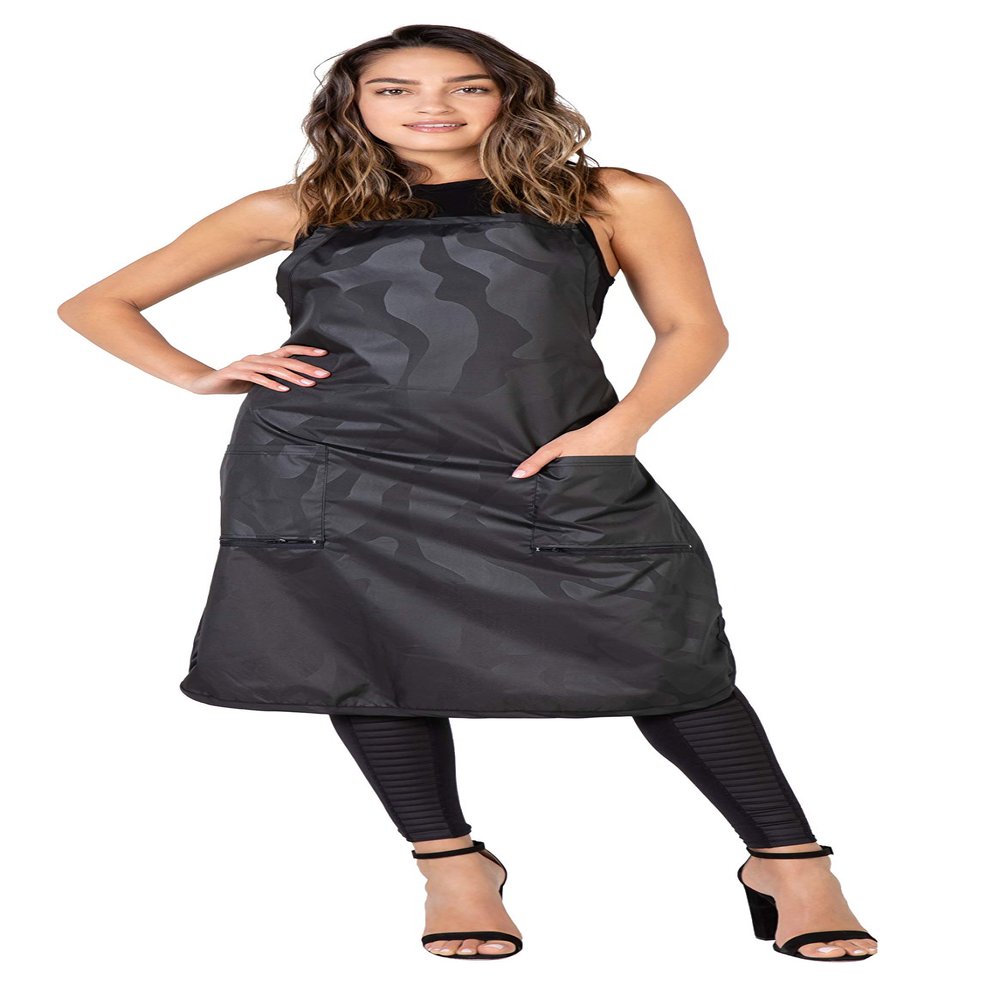 Betty Dain Amazin' Bleachproof Apron with Zippered Pockets, Bleach and Chemical Proof, Lightweight Embossed Nylon, Longer Length for Better Protection, Bottom Zippered Pockets, Black