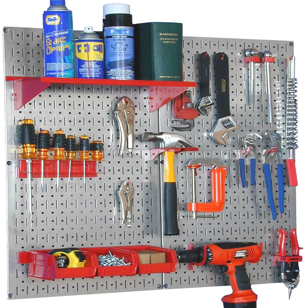 Wall Control 30-WGL-200GVR Galvanized Steel Pegboard Tool Organizer,Galv/Red