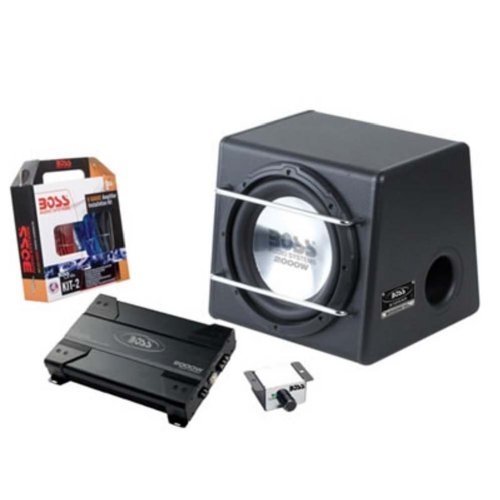 BOSS Audio Systems S122AP 12 Inch 2000W 4-Ohm Bass System Amplified Subwoofer Enclosure Install Kit