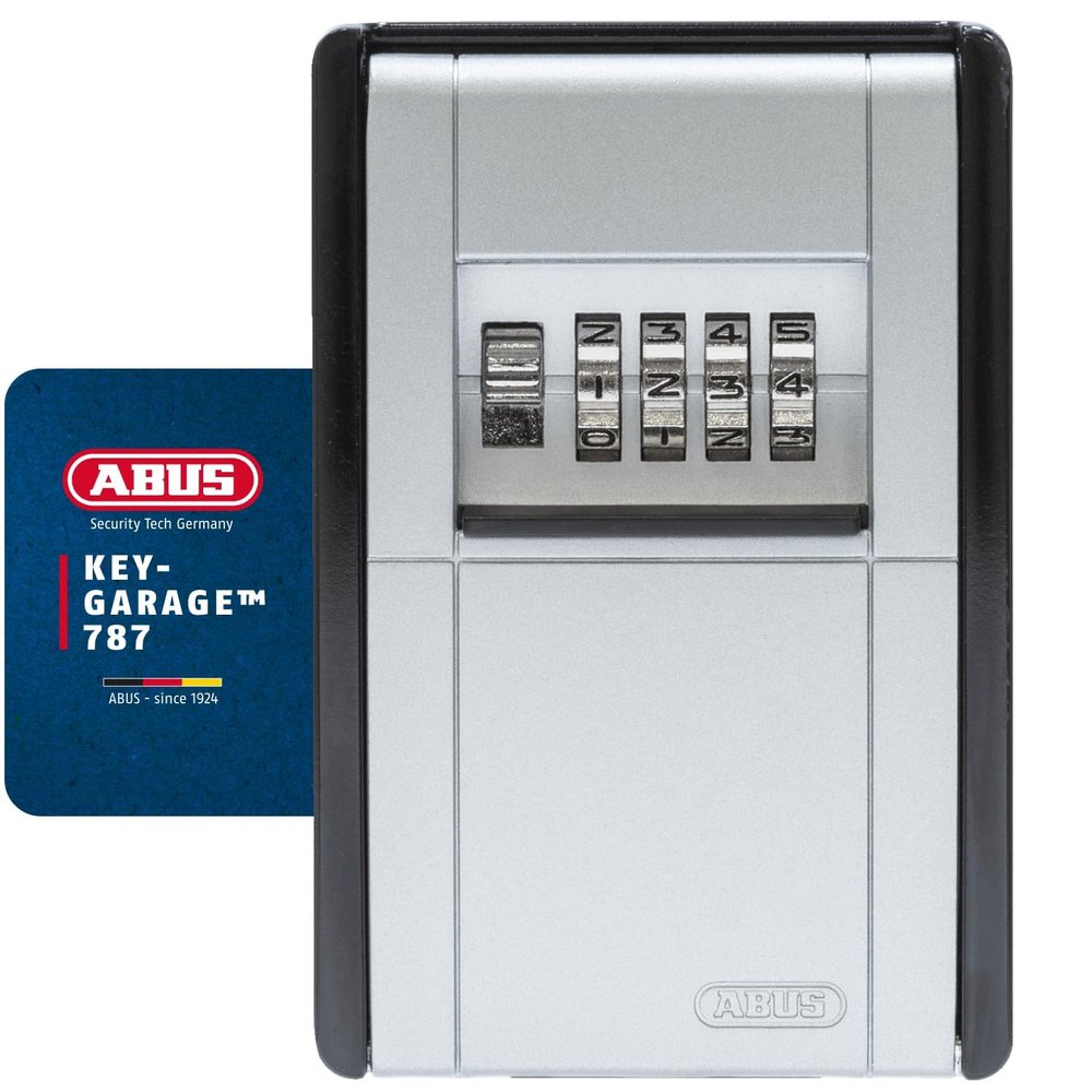 ABUS KeyGarage 787 Wall-Mount Key Lock Box, 4-Digit Combination Key Safe, Holds Up to 20 Keys or 14 Cards, Metal Key Storage Box, Black/Silver